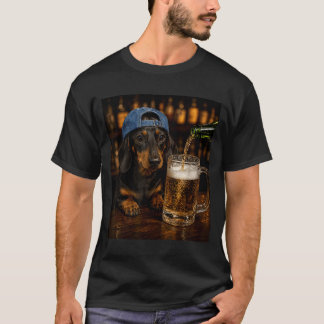 Dachshund Drinking Beer Funny Dog Meme Vintage T-Shirt