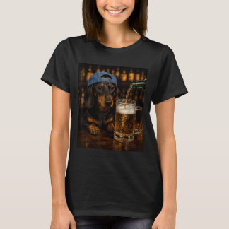 Dachshund Drinking Beer Funny Dog Meme Vintage T-Shirt