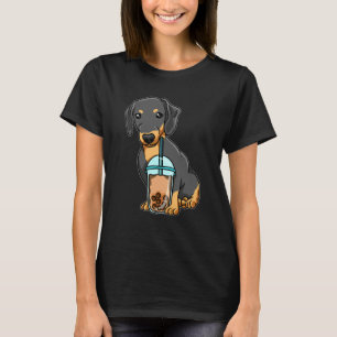 Dachshund Drinking Bubble Tea Cute Animals With Bo T-Shirt