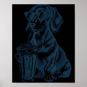 Dachshund drinking iced coffee cute dog meme funny poster