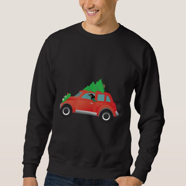 Dachshund Driving A Red Car With A Christmas Tree  Sweatshirt (Front)