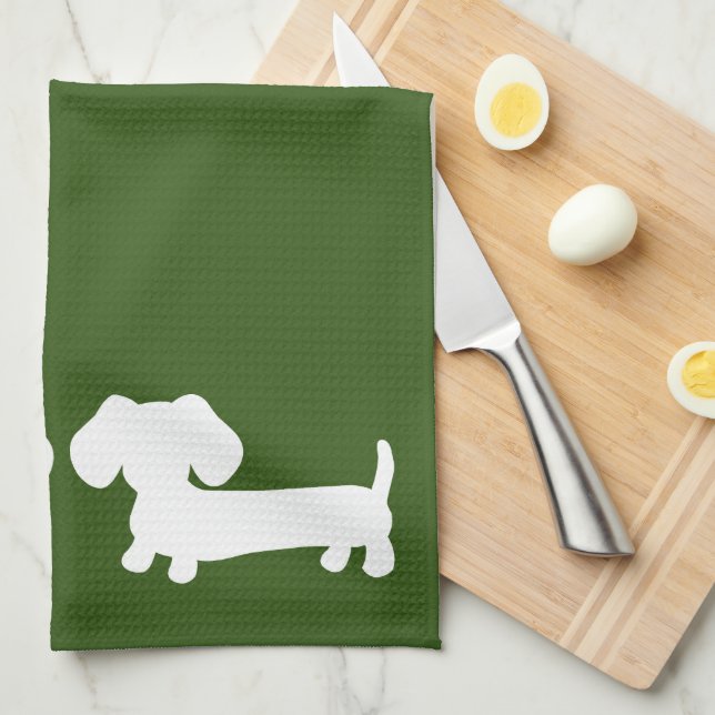 Dachshund Earthy Green Dish Towel Wiener Dog Moms (Quarter Fold)