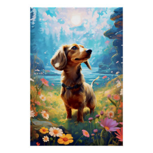 Dachshund Exploring A Meadow Poster