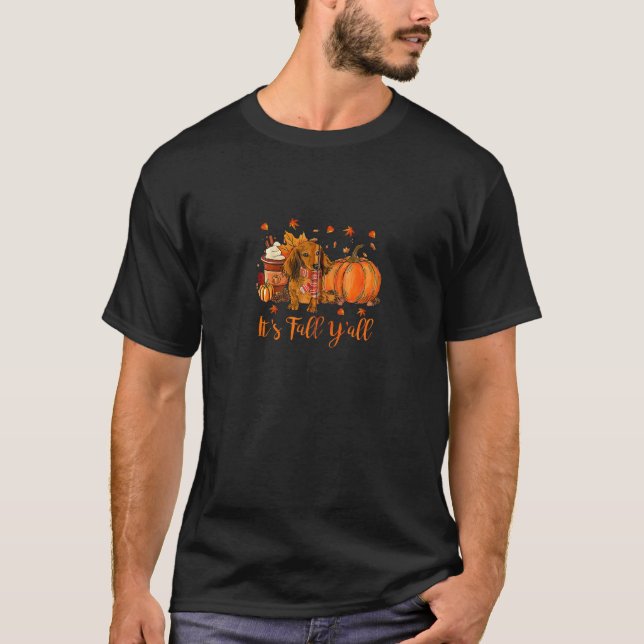 Dachshund Fall Scarf Dogs Autumn Leaves Pumpkin Sp T-Shirt (Front)