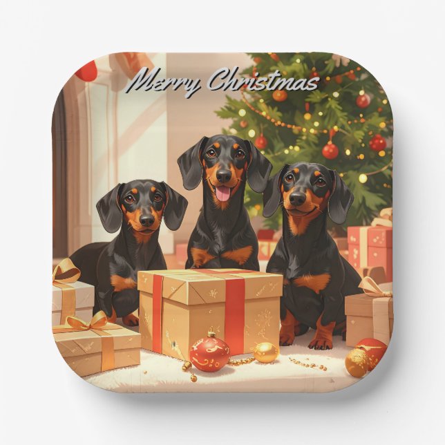 Dachshund Family Christmas Paper Plate (Front)