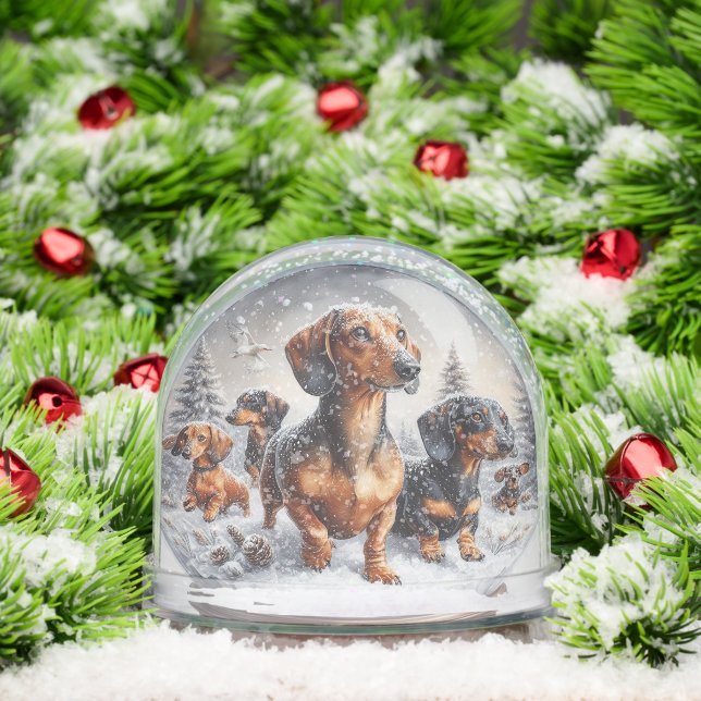 DACHSHUND FAMILY SNOW GLOBE (Christmas)