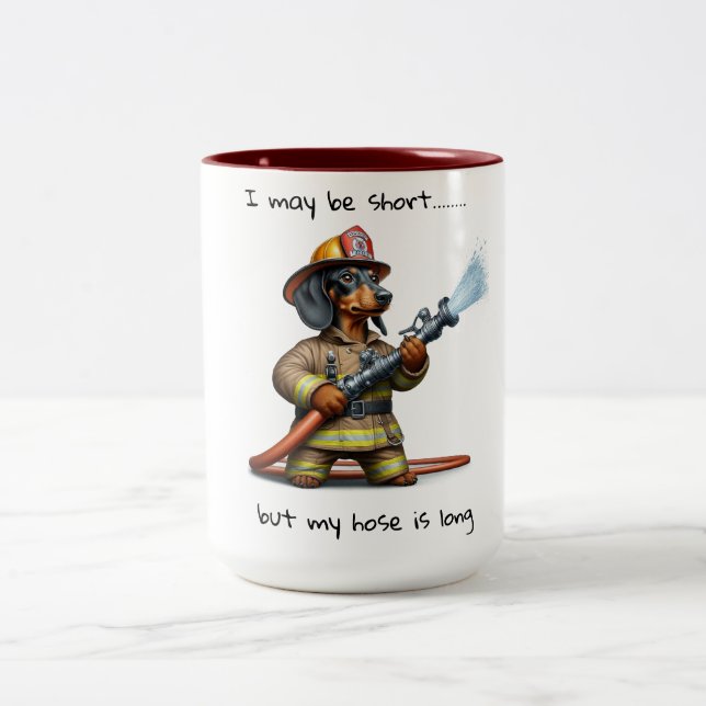 Dachshund Fire Fighter Two-Tone Coffee Mug (Center)