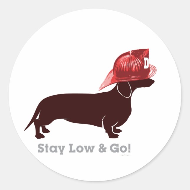 Dachshund Firefighter "Stay Low" Classic Round Sticker (Front)