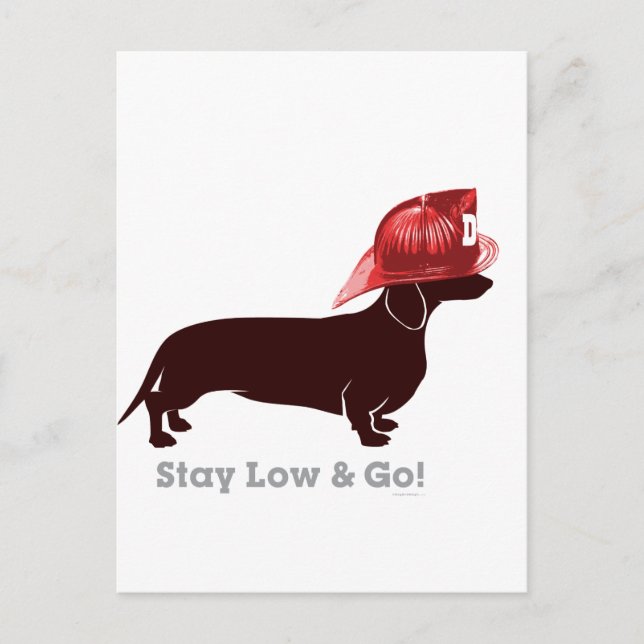 Dachshund Firefighter "Stay Low" Postcard (Front)
