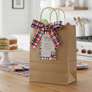Dachshund First Birthday Vintage Americana Plaid  Gift Tags
