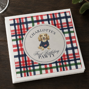 Dachshund First Birthday Vintage Americana Plaid Napkin