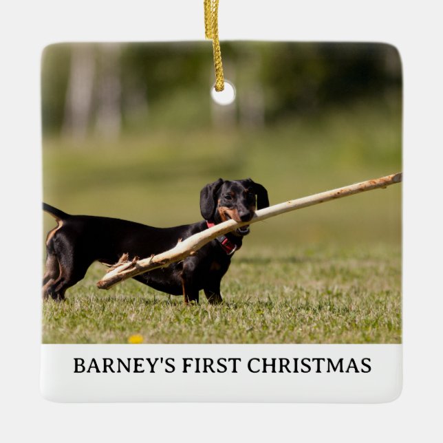 DACHSHUND First Christmas Photo Name Year Ceramic Ornament (Front)