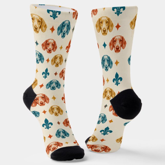 Dachshund Fleur Pattern Socks (Angled)