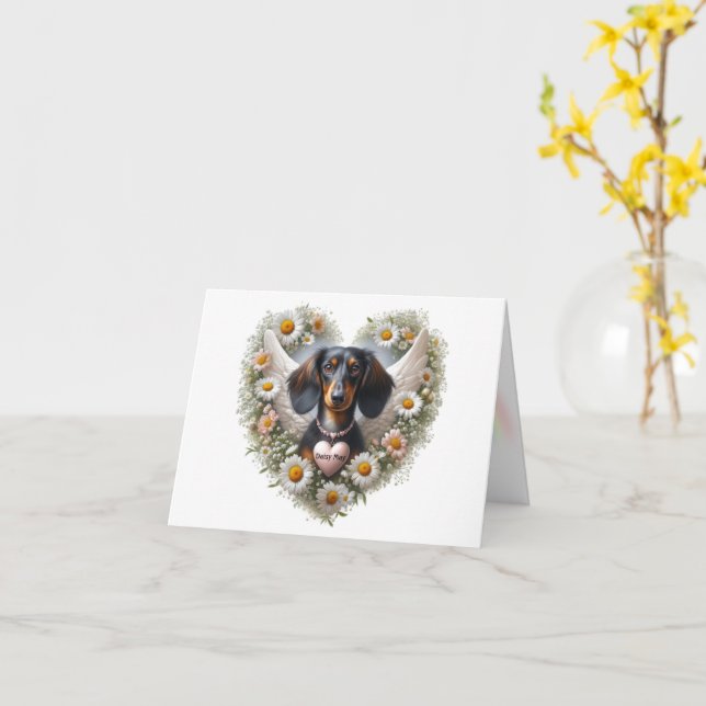 DACHSHUND FLORAL CUSTOMIZED SYMPATHY HEART CARD (Yellow Flower)