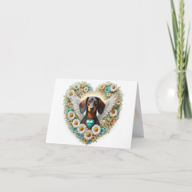 DACHSHUND FLORAL CUSTOMIZED SYMPATHY HEART CARD (Front)