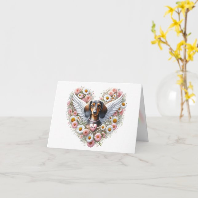 DACHSHUND FLORAL CUSTOMIZED SYMPATHY HEART CARD (Yellow Flower)