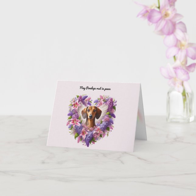 DACHSHUND FLORAL CUSTOMIZED SYMPATHY HEART CARD (Orchid)