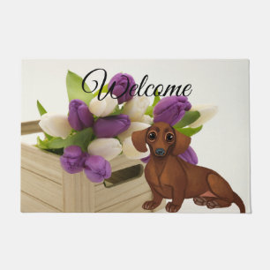 Dachshund Floral Door Mat