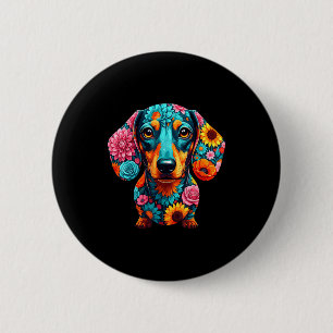 Dachshund Flower Funny Dog  6 Cm Round Badge