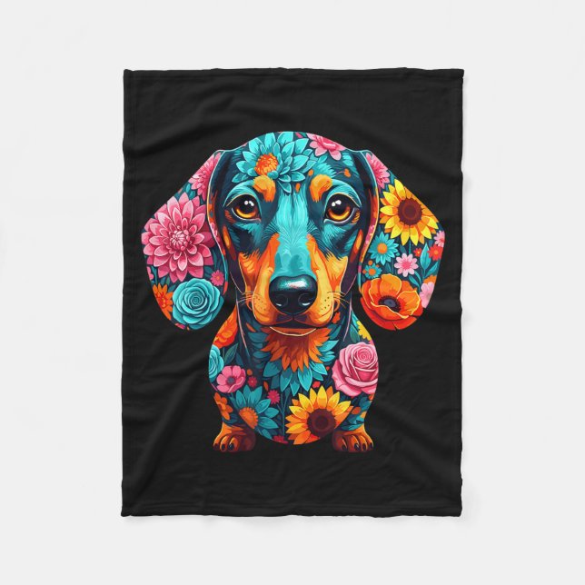 Dachshund Flower Funny Dog  Fleece Blanket (Front)