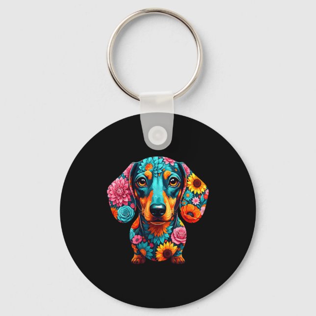 Dachshund Flower Funny Dog  Key Ring (Front)