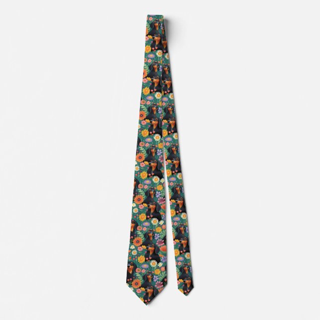 Dachshund Flowers Tie (Front)