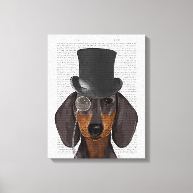 Dachshund, Formal Hound and Hat Canvas Print (Front)