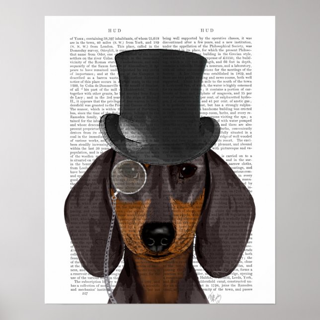 Dachshund, Formal Hound and Hat Poster (Front)