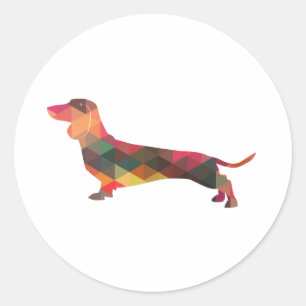 Dachshund Geometric Pattern Silhouette Classic Round Sticker