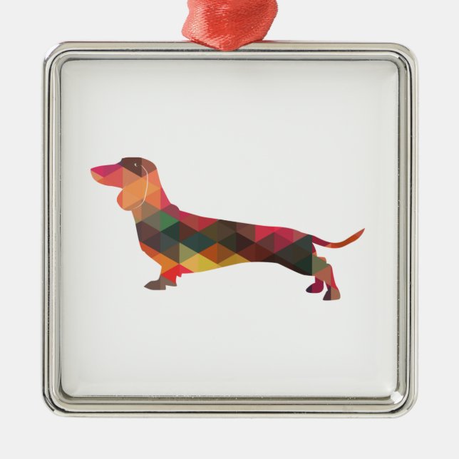 Dachshund Geometric Pattern Silhouette Metal Tree Decoration (Front)