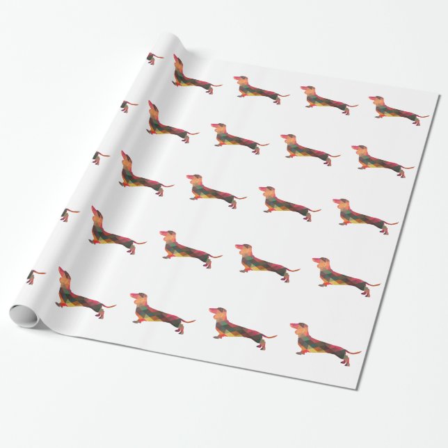 Dachshund Geometric Pattern Silhouette Wrapping Paper (Unrolled)