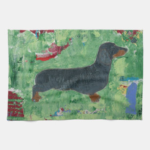 Dachshund Gifts Wiener Dog Modern Abstract Art Tea Towel