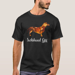 Dachshund Girl Fall Leaves Weenie Mama Cute Womens T-Shirt
