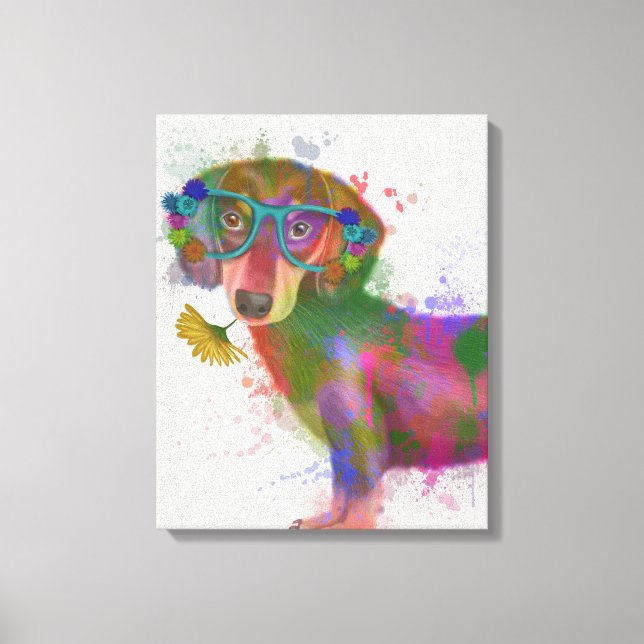 Dachshund & Glasses Rainbow Splash Canvas Print (Front)