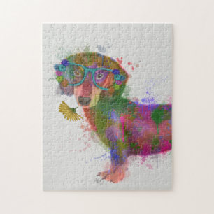 Dachshund & Glasses Rainbow Splash Jigsaw Puzzle