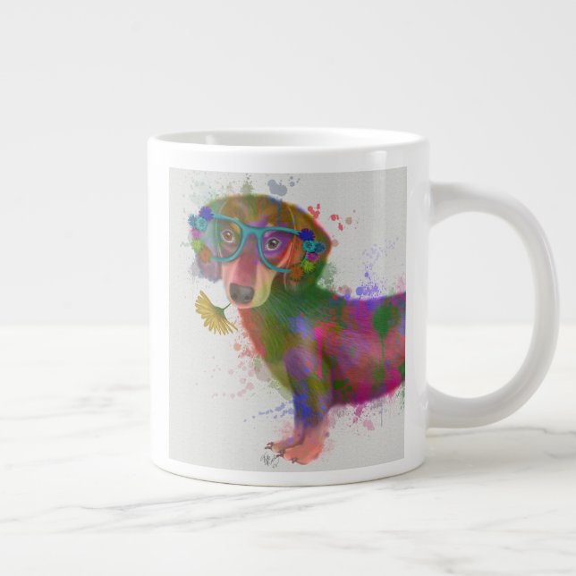 Dachshund & Glasses Rainbow Splash Large Coffee Mug (Right)
