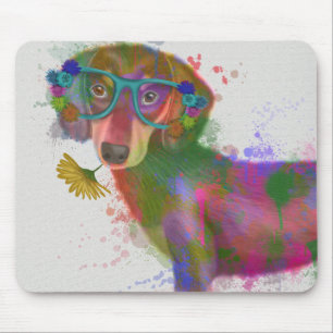 Dachshund & Glasses Rainbow Splash Mouse Mat