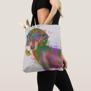 Dachshund & Glasses Rainbow Splash Tote Bag