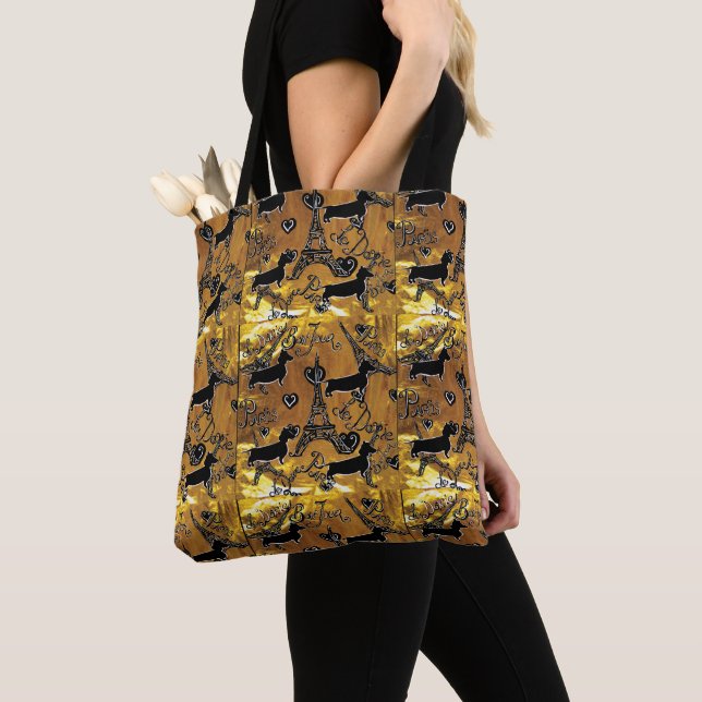Dachshund Gold Tote Bag (Close Up)