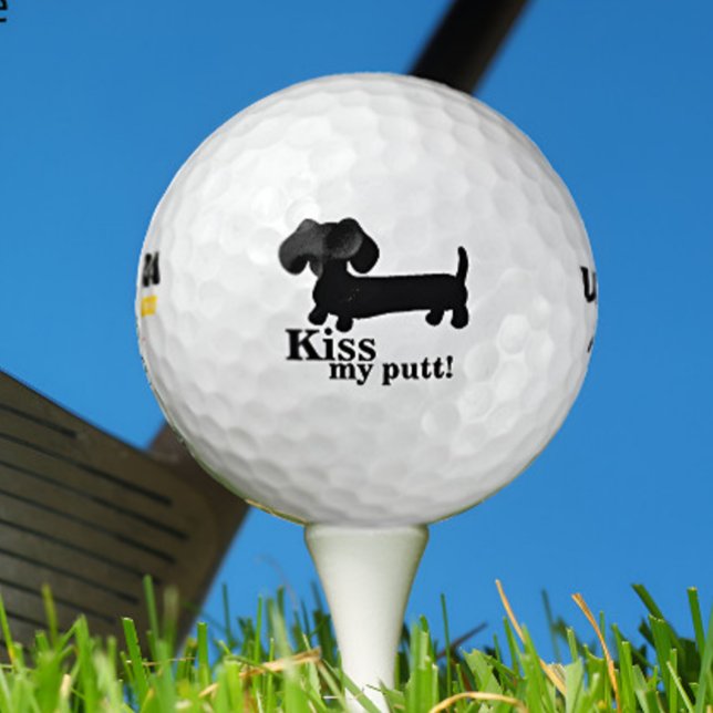 Dachshund Golfer Kiss My Putt Funny Golf Ball Gift (Punny dachshund golf ball for wiener dog golfers - Kiss My Putt!)