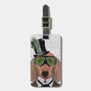 Dachshund Green Goggles Top Hat Luggage Tag