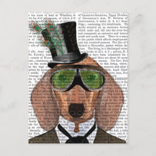 Dachshund Green Goggles Top Hat Postcard