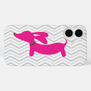 Dachshund + Grey Chevron iPhone 16 Case