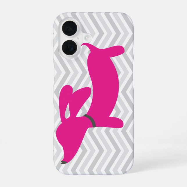 Dachshund + Grey Chevron iPhone 16 Case (Back)