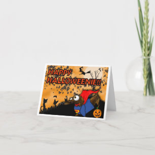 Dachshund Halloween Card Batdog and Superdog