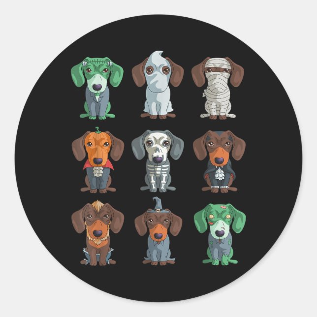 Dachshund Halloween Classic Round Sticker (Front)