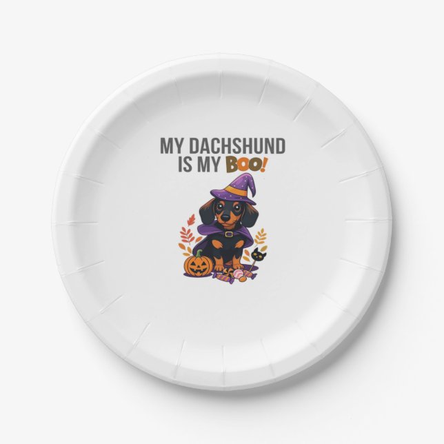 Dachshund Halloween Costume  My Dachshund is My Bo Paper Plate (Front)