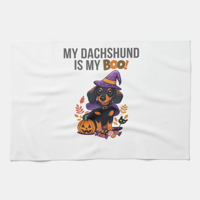 Dachshund Halloween Costume  My Dachshund is My Bo Tea Towel (Horizontal)
