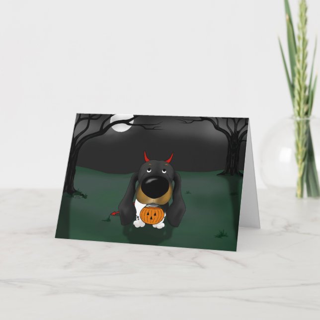 Dachshund Halloween Devil Card (Front)