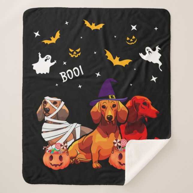 Dachshund Halloween Dog Lover Sherpa Blanket (Front)